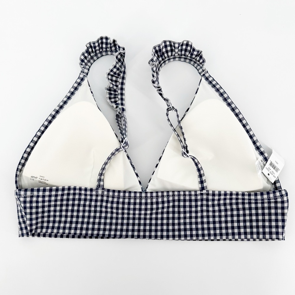 NWT Aerie Frill Strap Gingham Blue and White Bikini Top - Picture 2 of 4